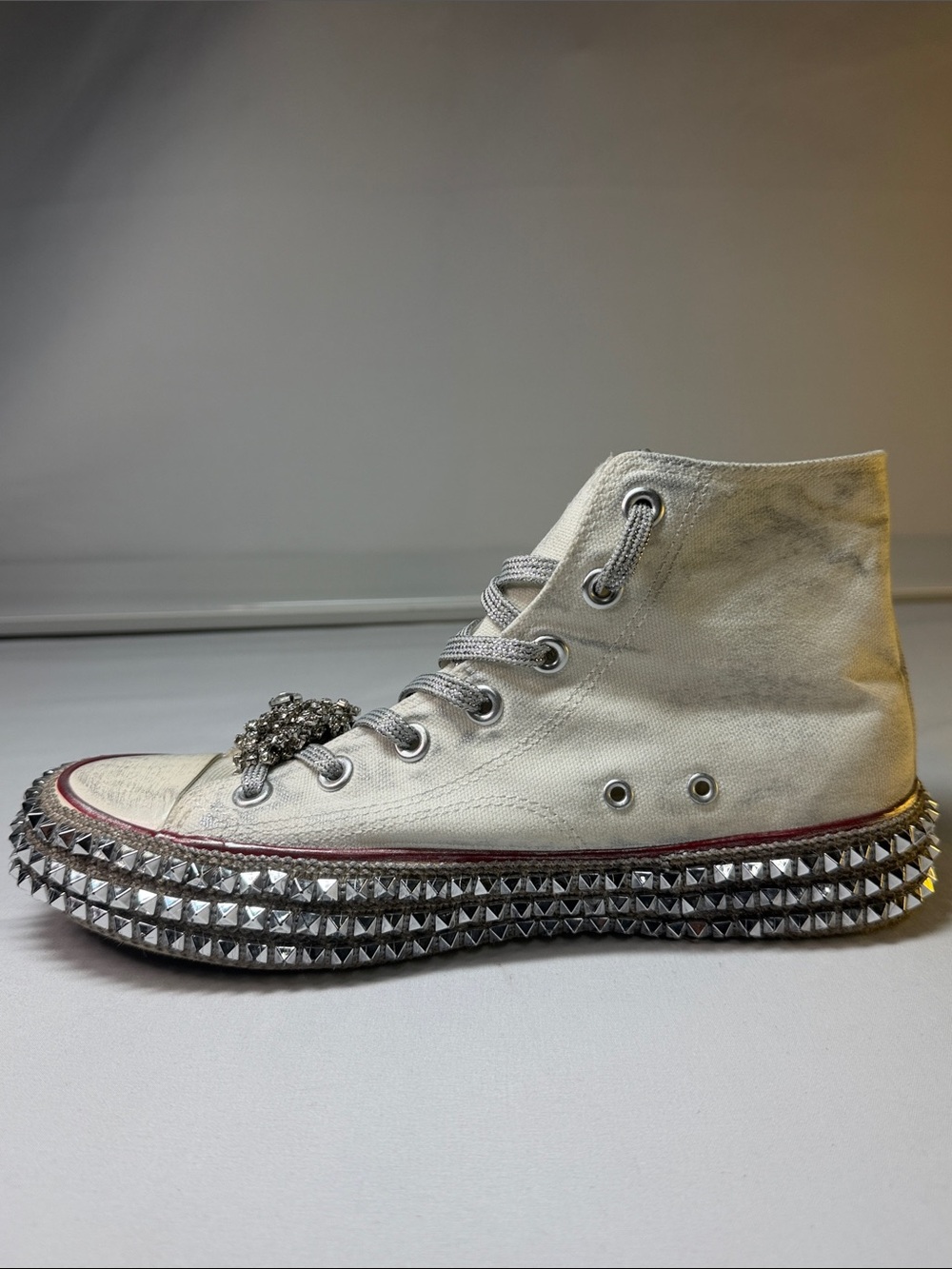 NAN-KU Couture Cruise Studded Hi Top Sneakers White Crystal 8.5